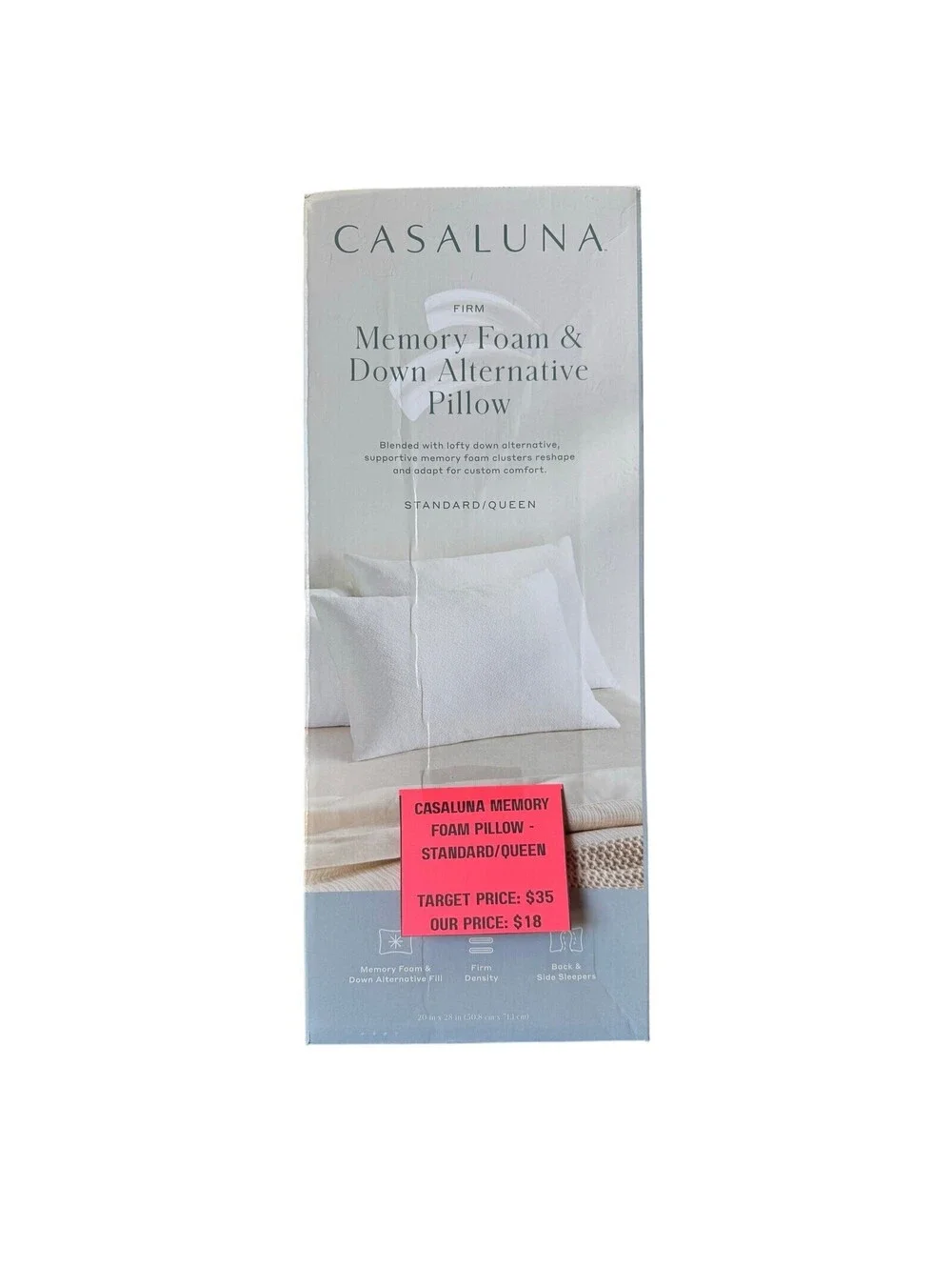 New Casaluna- Standard/Queen Firm Memory Foam & Down Alternative Firm Bed Pillow